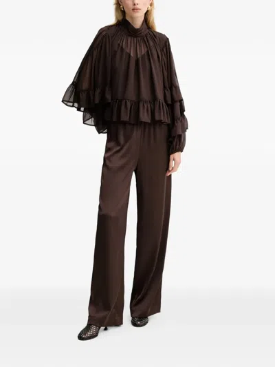 Gestuz Gzmio Ruffled High-neck Blouse In Brown