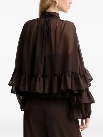 Gestuz Gzmio Ruffled High-neck Blouse In Brown