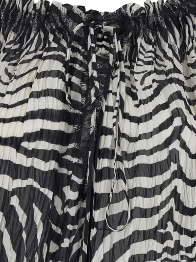 Blumarine Women Black And White Blouse With All-over Zebra Print And Boat Neckline In Viscose Woman In Black