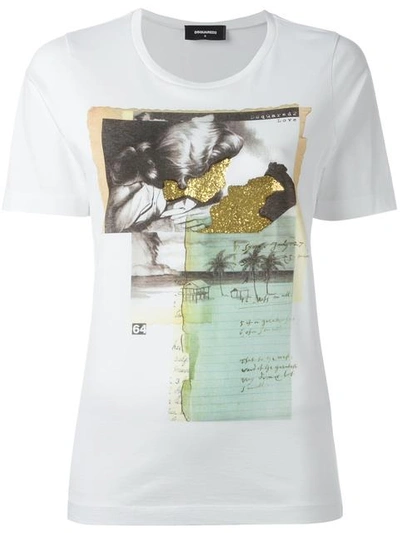 Dsquared2 Glittered Glam-rock Print White Cottobn T-shirt