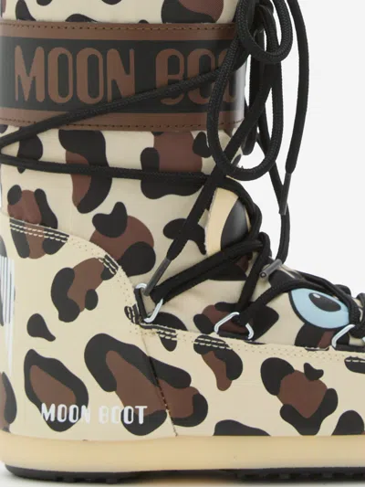 Moon Boot Kids Icon Leopard Boots In Brown