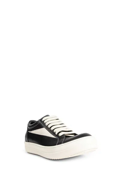 Rick Owens Women Black Low Top Sneakers With Contrasting Stitching In Leather Woman In Black
