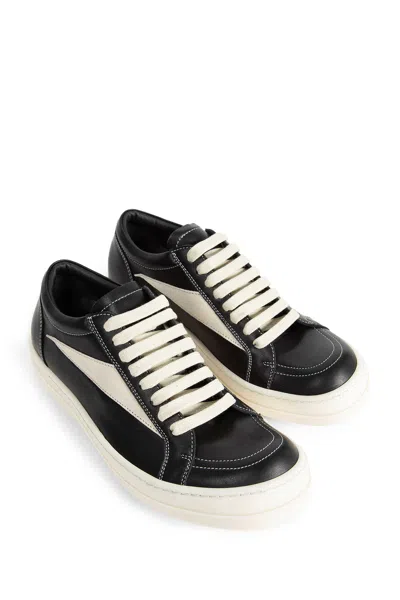 Rick Owens Women Black Low Top Sneakers With Contrasting Stitching In Leather Woman In Black