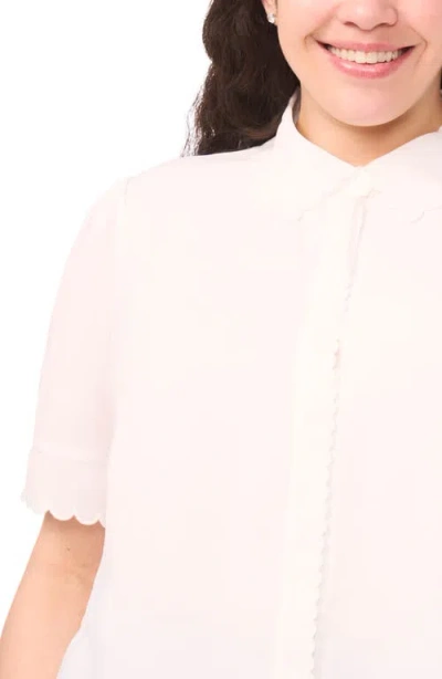 Cece Scallop Collar Button-up Top In White