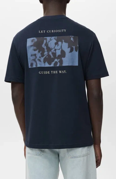 Mango Cotton Graphic T-shirt In Blue
