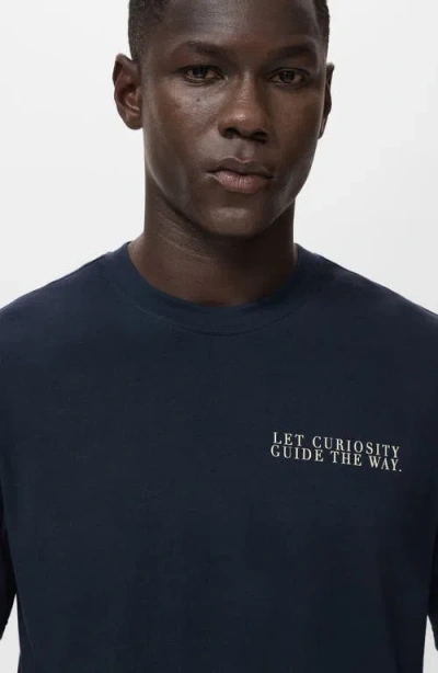 Mango Cotton Graphic T-shirt In Blue