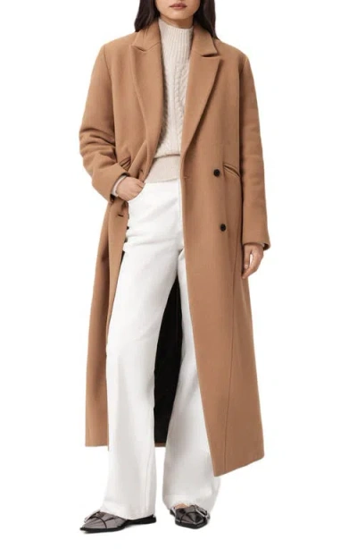 Allsaints Nellie Double Breasted Wool Blend Coat In Brown