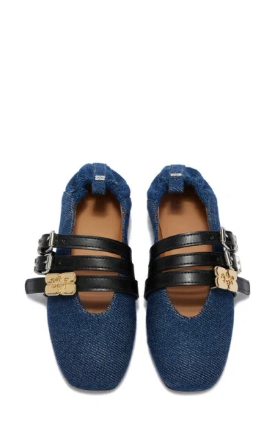 Ganni Sue Denim Ballerina Flats Dark Blue Vintage