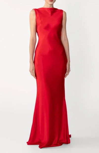 Sau Lee Calli Satin Backless Gown In Red