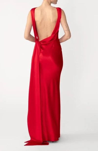 Sau Lee Calli Satin Backless Gown In Red