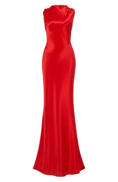 Sau Lee Calli Satin Backless Gown In Red