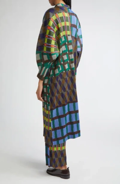 Issey Miyake Pleats Please  Harmony Pleated Three Quarter Sleeve Midi Dress In Blue