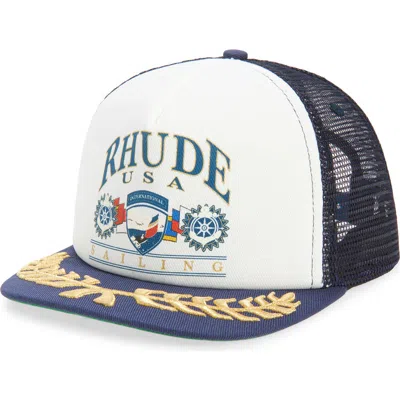 Rhude Usa Sailing Icon Trucker Hat In Blue