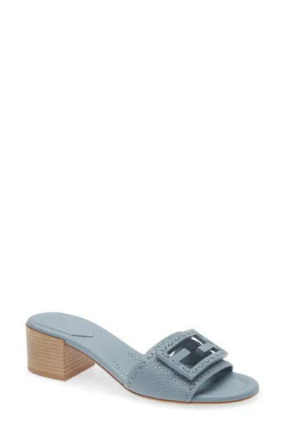 Fendi Baguette Mercury Blue Leather Medium-heel Slides