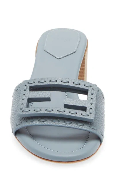 Fendi Baguette Mercury Blue Leather Medium-heel Slides