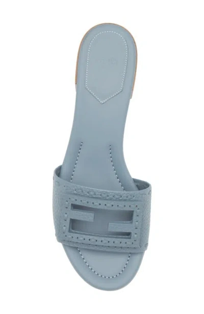 Fendi Baguette Mercury Blue Leather Medium-heel Slides