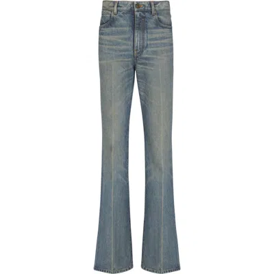 Balmain Flared Denim Trousers Straight Fit Vintage Wash In Blue