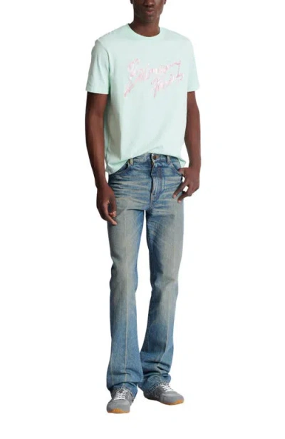 Balmain Flared Denim Trousers Straight Fit Vintage Wash In Blue