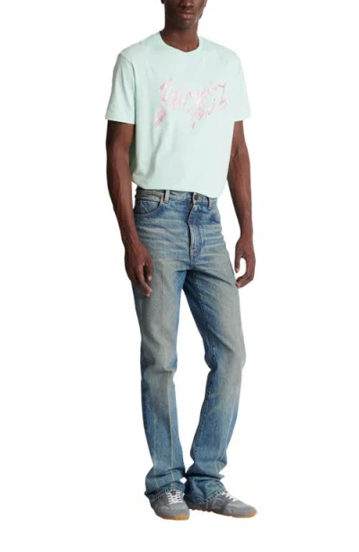 Balmain Flared Denim Trousers Straight Fit Vintage Wash In Blue