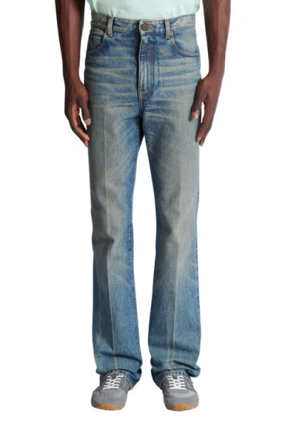 Balmain Flared Denim Trousers Straight Fit Vintage Wash In Blue
