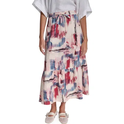 Dkny Printed Pull On Linen Skirt In Black