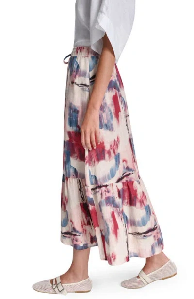 Dkny Printed Pull On Linen Skirt In Black