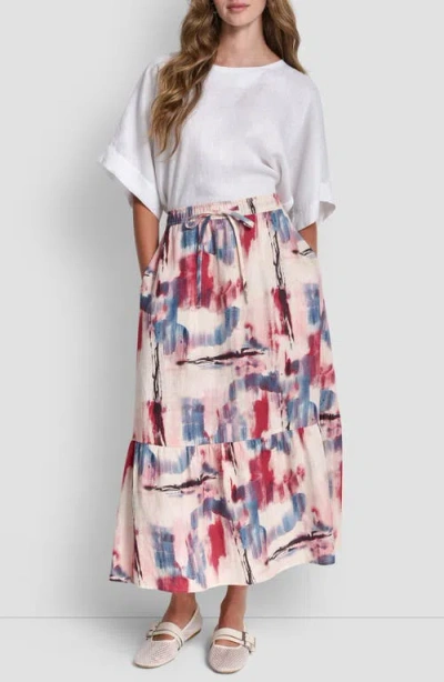 Dkny Printed Pull On Linen Skirt In Black