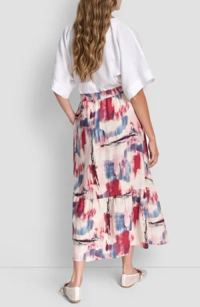 Dkny Printed Pull On Linen Skirt In Black
