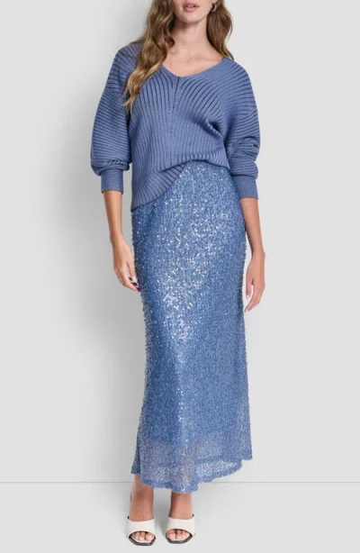 Dkny Pull-on Sequin Midi Skirt In Blue