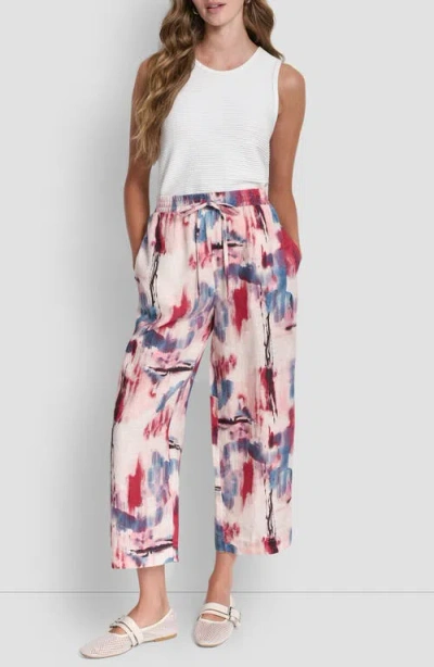 Dkny Print Pull-on Linen Pants In Multi