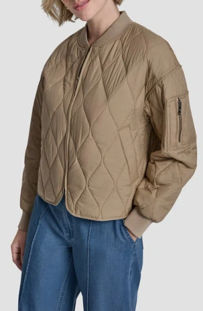 Dkny Quilted Bomber Jacket In Brown