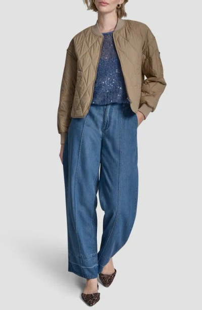 Dkny Quilted Bomber Jacket In Brown