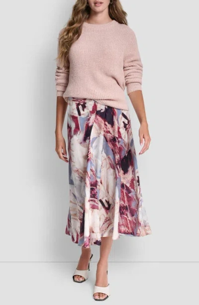 Dkny Abstract Print Satin Skirt In Multi