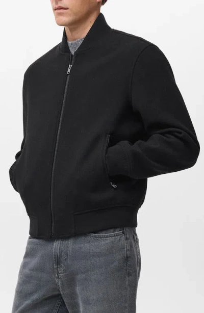Mango Zip-up Bomber Jacket In Black