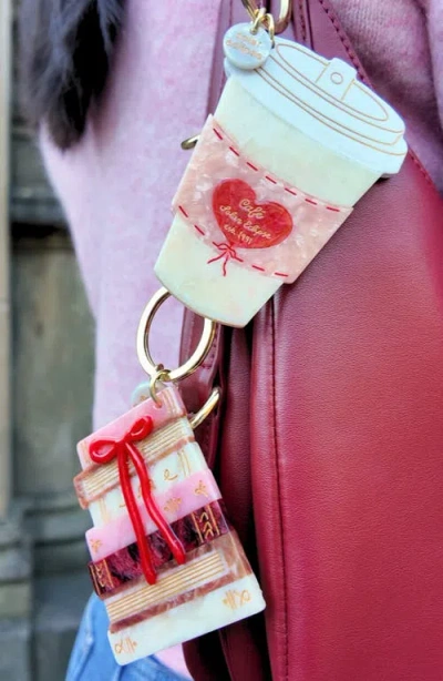 Solar Eclipse Hand Painted Coffee Cup Key Chain Bag Charm In Multi