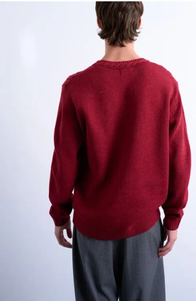 Topman Relaxed Fit V Neck Cable Sweater In Red