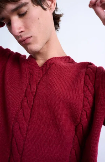 Topman Relaxed Fit V Neck Cable Sweater In Red