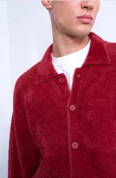 Topman Fluffy Collared Cardigan In Red