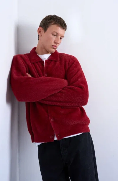 Topman Fluffy Collared Cardigan In Red