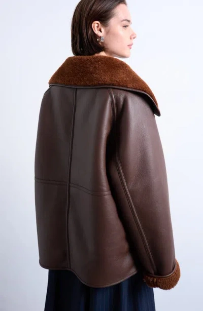 Topshop Shearling Oversized Reversible Coat With Button Loop In Brown