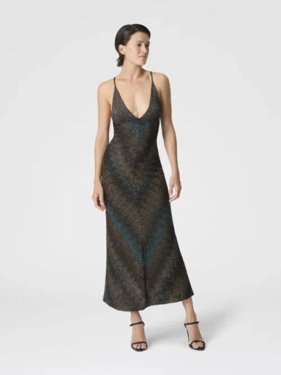 Missoni Viscose Lamé Gown With Deep Neckline In Brown