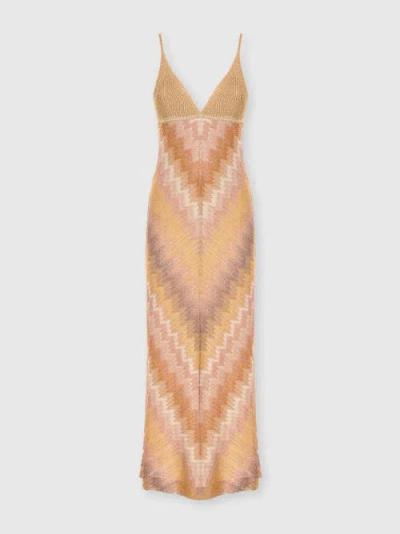 Missoni Viscose Lamé Gown With Deep Neckline In Brown