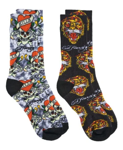 Ed Hardy 360 Print Full Cushion Crew Sock 2-pack In Multi