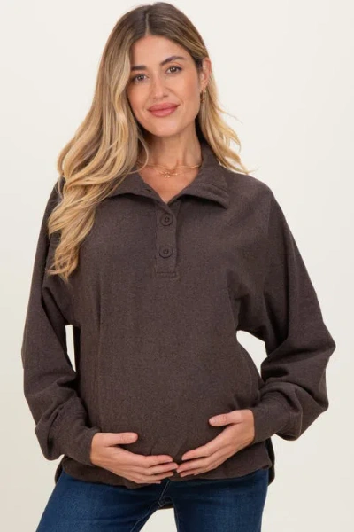 Pinkblush Brushed Knit Button Collar Pullover In Brown