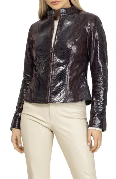 Gorski Metis Suede Pythn Printed Zip Jacket In Burgundy