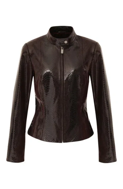 Gorski Metis Suede Pythn Printed Zip Jacket In Burgundy