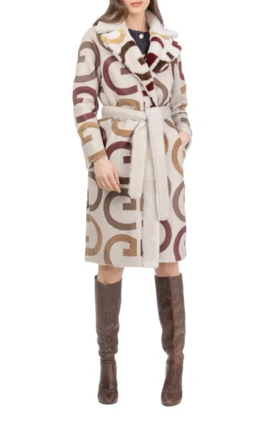 Gorski Reversible Genuine Shearling G Intarsia Short Coat, Belt In Neutral
