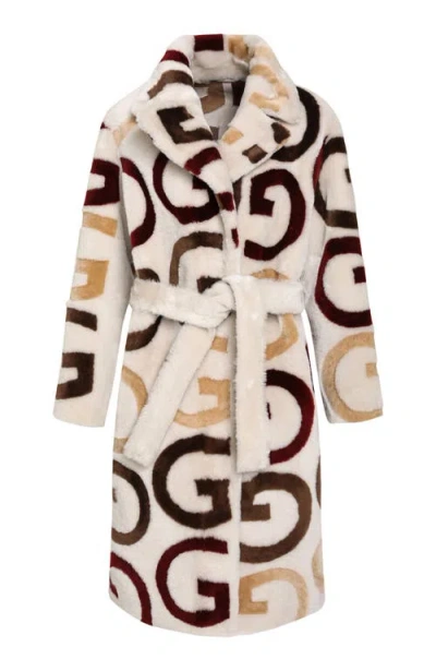 Gorski Reversible Genuine Shearling G Intarsia Short Coat, Belt In Neutral