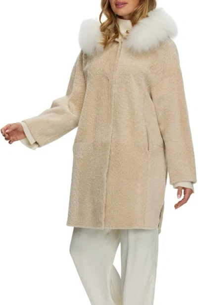 Gorski Reversible Genuine Shearling Stroller With Genuine Shearling Hood Trim In White