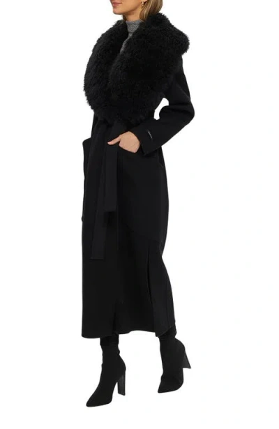 Gorski Double Face  Wool And Cashmere Coat With Detachable Genuine Shearling Collar With Belt In Black